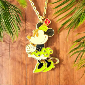 VINTAGE 1970s Disney Large Minnie Mouse Enamel Pendant on Gold Tone Chain